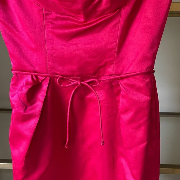 Vtg 50s Ceil Chapman Stunning Red Pink Satin Fitted Sheath Retro Cocktail Dress - Picture 9 of 13